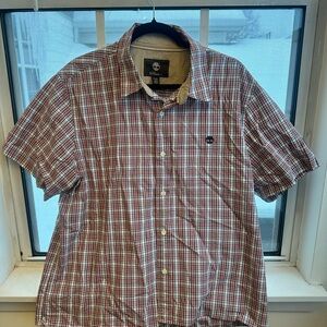 Timberland Red and White Plaid Button Down Shirt